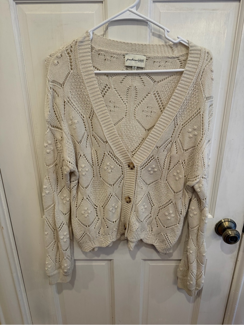 Freshman 1996 Cream Knit Sweater- Front Button Cardigan- Size Small